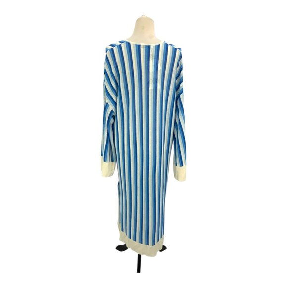 Zara Blue Striped V Neck Linen Blend Coverup Dress Size Medium NWT $90 MSRP - Picture 9 of 9
